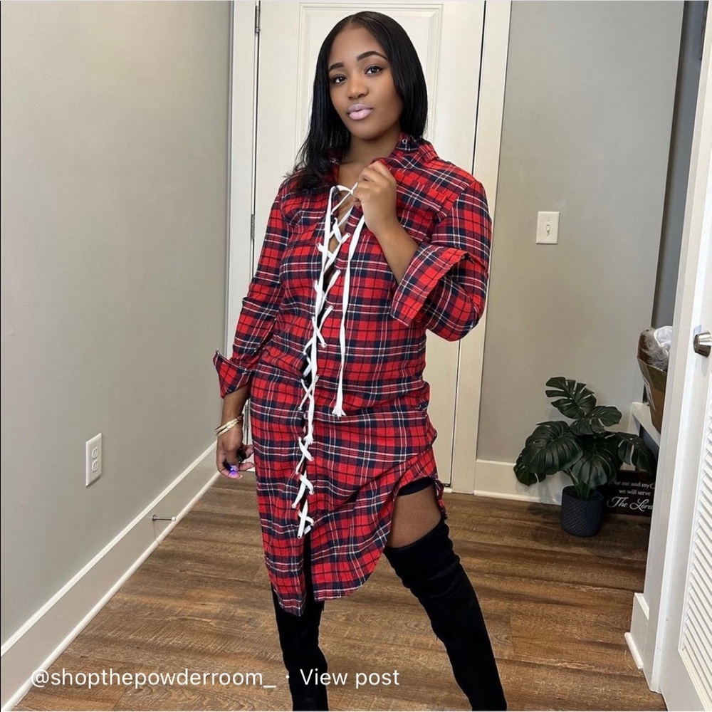 Tie Up Flannel Dress